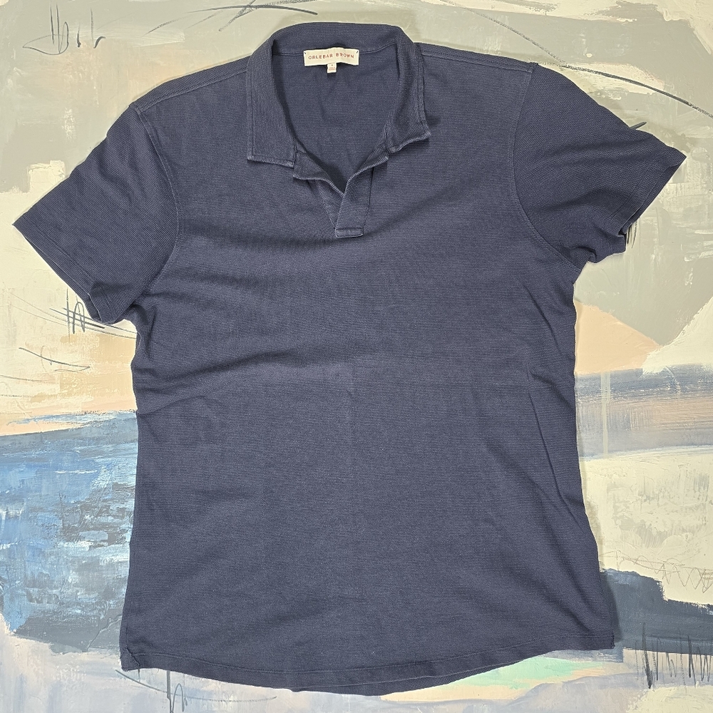 Orlebar Brown Polo Shirt Mens Large Navy Blue Short Sleeve Resort Casual